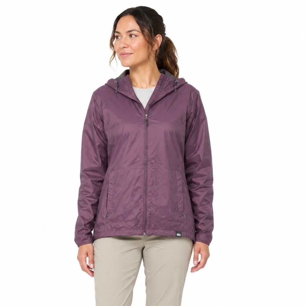 REI Co-op Womens Large Purple Hooded Waterproof Rain Shell Lightweight Hiking